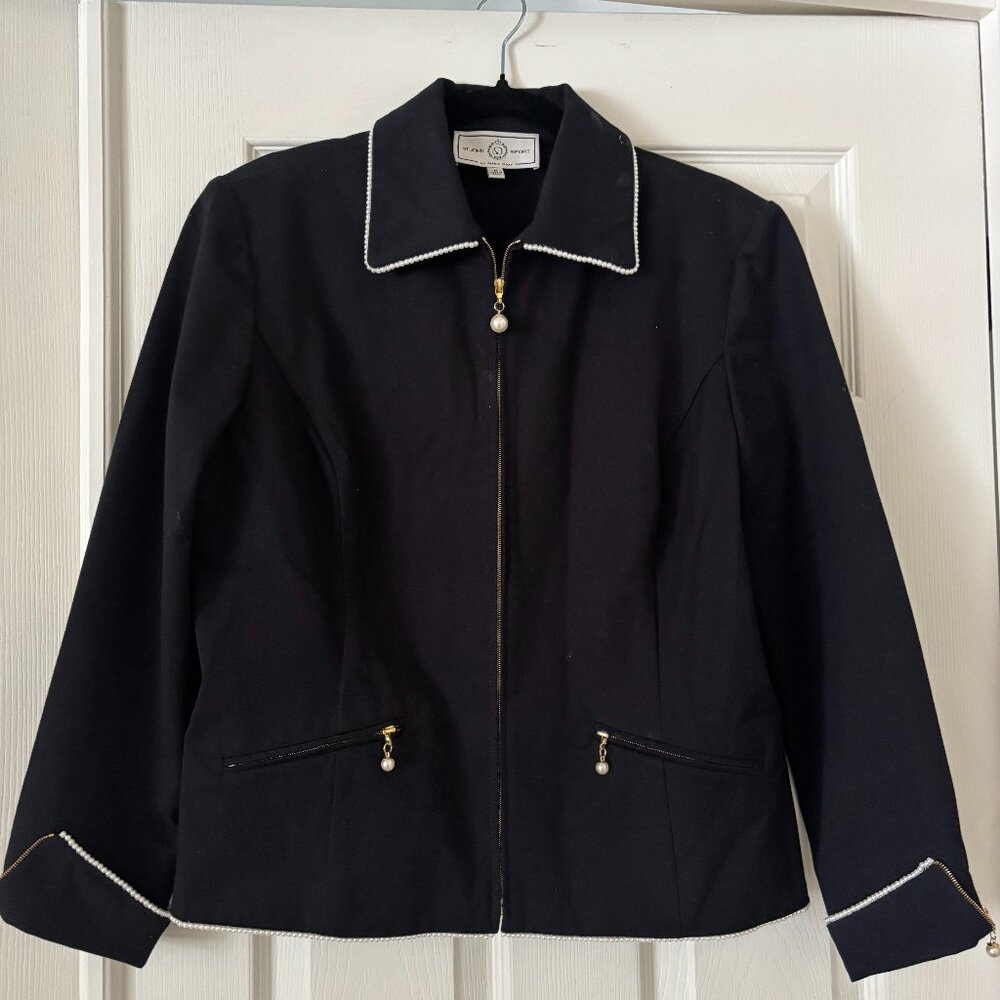 St. John Sport By Marie Gray, Beautiful Medium Black jacket with faux pearl trim